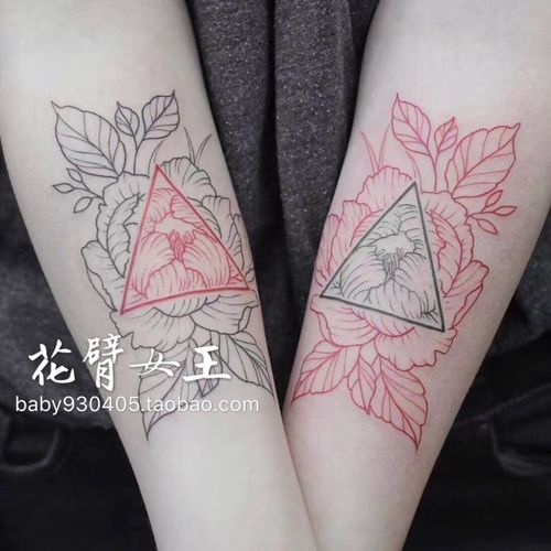 花臂少女tattoo x133 手绘三角花纹图案一对 情侣纹身贴