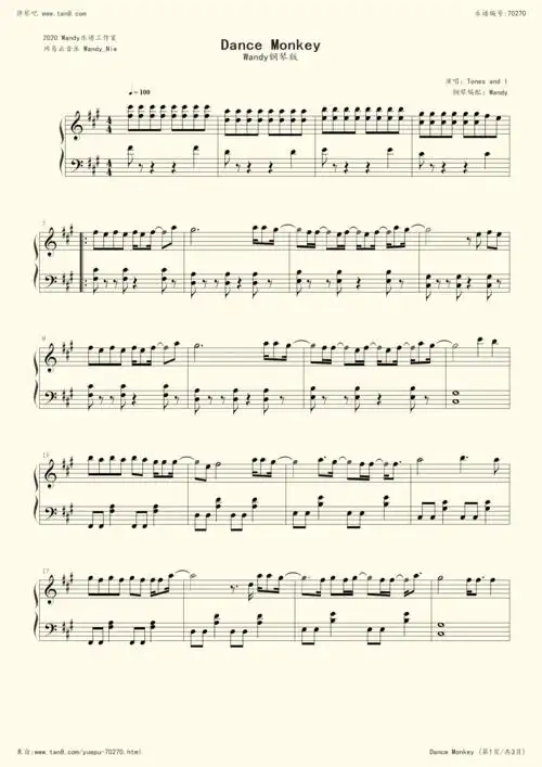 《dance monkey,钢琴谱》tones and i(五线谱 钢琴曲 指法)-弹吧|蛐蛐