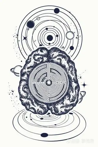 大脑和宇宙纹身 art.心理学,哲学的符号