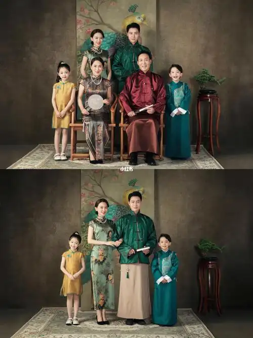 三代同堂首选60旗袍油画风全家福质感超好