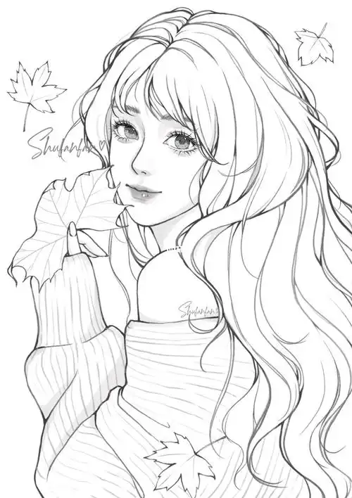 少女头像线稿练习100100秋日暖阳