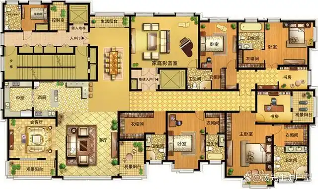 五百多平方的大平层设计成这样的室内布局,是不是有点太浪费了!