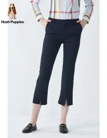 暇步士女装裤子2021新春季百搭通勤显瘦微喇开叉休闲裤hq21119d196