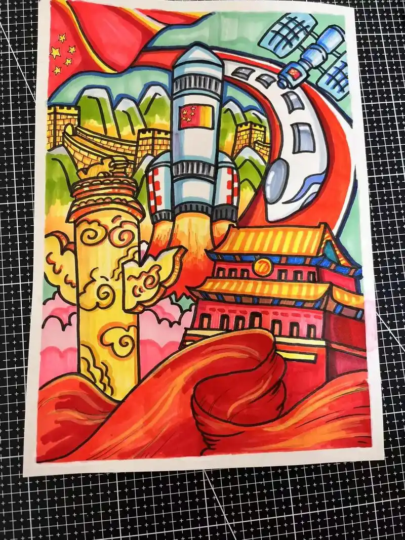 原创爱国主题绘画.适用于a4/a3/8k/4k纸 92盗图17 - 抖音