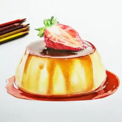 布丁_插图_艺术_甜点_下午茶_美食_彩铅_绘画_iphone壁纸_手绘