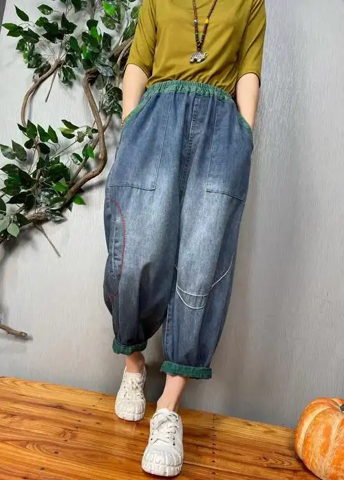 哈伦裤弹力拼接图片