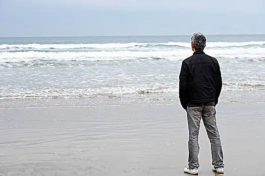 背面视角,男人,看,海洋