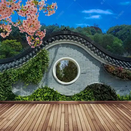 中国风庭院实景psd分层主图背景素材