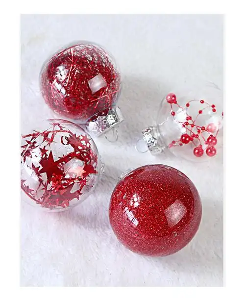 亚马逊爆款6cm24个装pet彩色塑料球透明圣诞球套装装饰挂件吊顶球