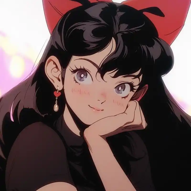 红色蝴蝶结少女|复古旧漫风头像#08