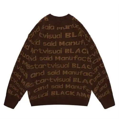 潮流欧美英文字母满身刺绣针织衫男士圆领毛衣小众设计感套头毛衫