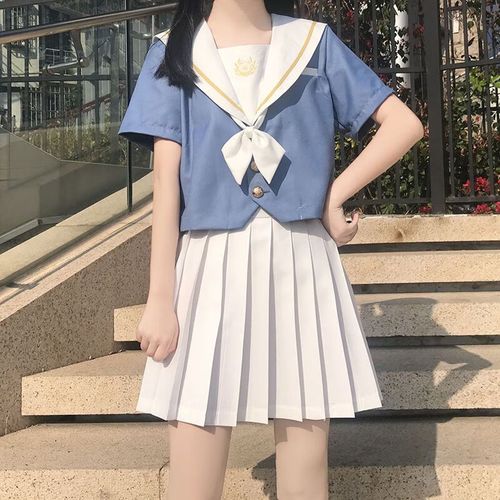 橦舟渡jk百褶裙套装夏天制服裙樱花雨短袖中间服日系水手服海军领学院
