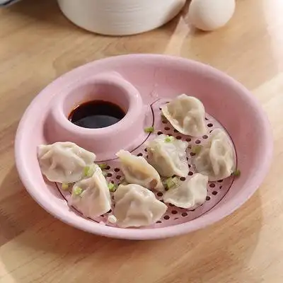 小麦秸秆圆形饺子盘双层沥水盘水饺盘吃饺子盘碟子控水果盘