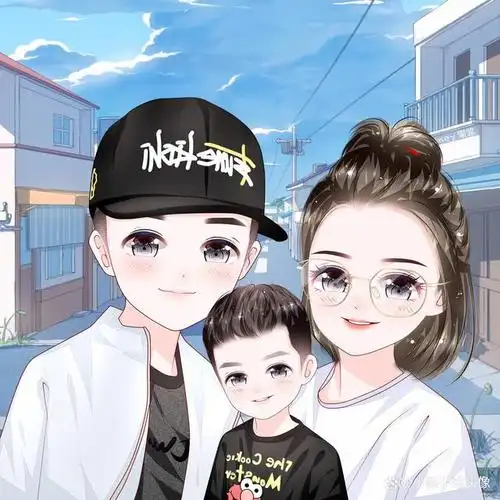 卡通全家福手绘,一家三口,四口幸福头像