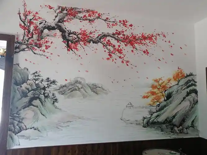 餐厅国画|其他|墙绘/立体画|雅韵彩绘 - 临摹作品 - 站酷 (zcool)