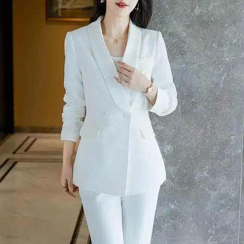 白色高端西服套装女正干练气质职业装时尚女神范职业女裤套装