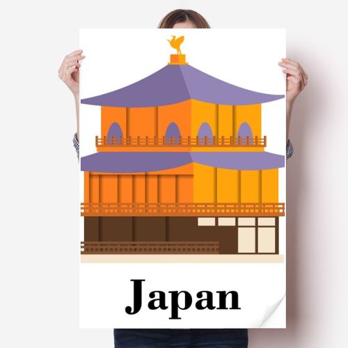 传统日本文化风格江户寺海报贴纸80x55cm墙贴纸卧室家居装饰