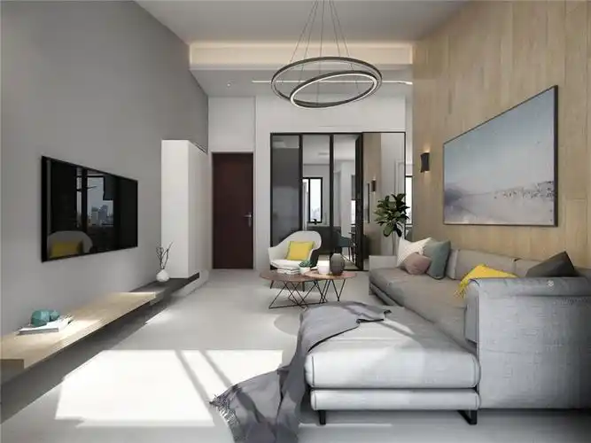 上海昱龙家园100平现代简约风格住宅客厅装修效果图