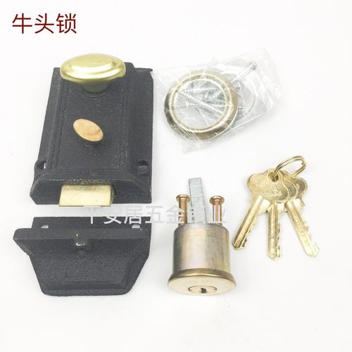 老式房门锁牛头弹子门锁外装门锁牛头双保险锁外装老式防盗锁门锁