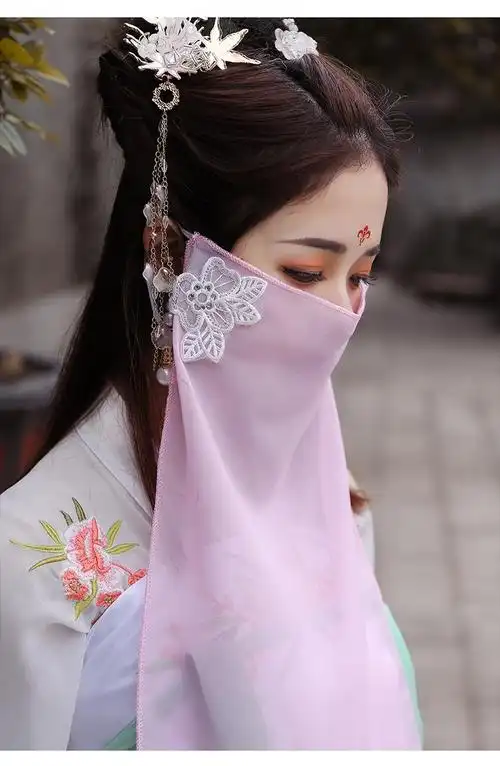 bitced新品面纱汉服配饰新款古装电视剧白面纱仙女侠女公主遮面纱古风