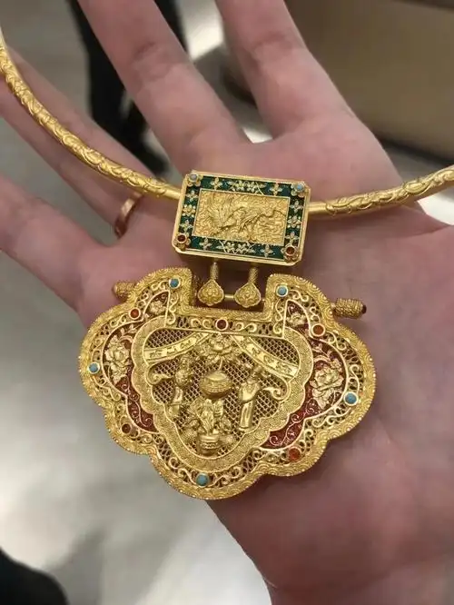 喜结良缘龙凤婚庆古法金项圈,211.56克