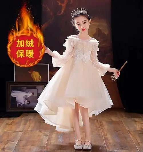 元旦主持人礼服儿童生日花童公主裙小女孩蓬蓬女童钢琴演出服冬季