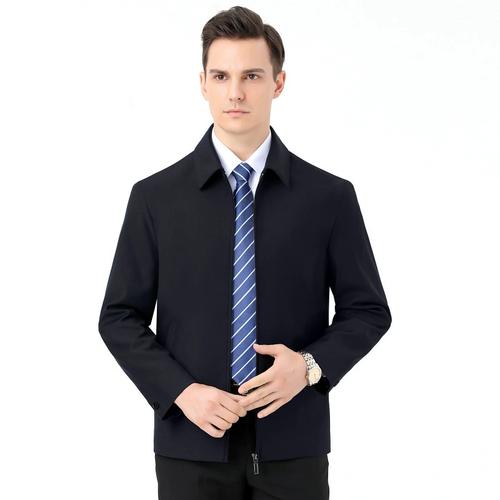 新款春秋装中男士翻领夹克男装外套休年男闲薄款式羊毛夹克衫