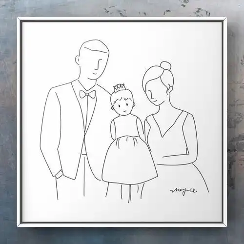 三口之家温馨背影简笔画