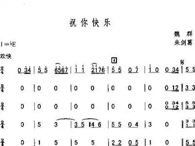 祝你快乐 管乐合奏缩编 解放军军乐团 歌谱 简谱