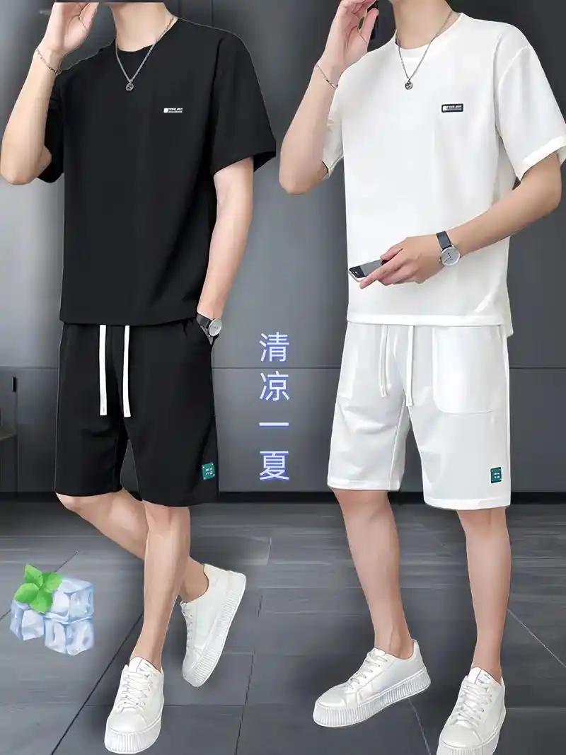 啄木鸟夏季潮流短袖短裤,时尚百搭薄款休闲运动套装男款