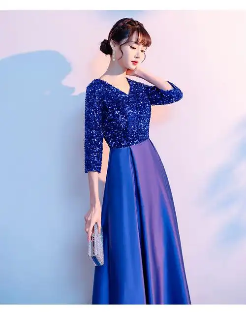 大合唱团演出服女长裙新款主持人独唱晚礼服爱国朗诵比赛舞台服装