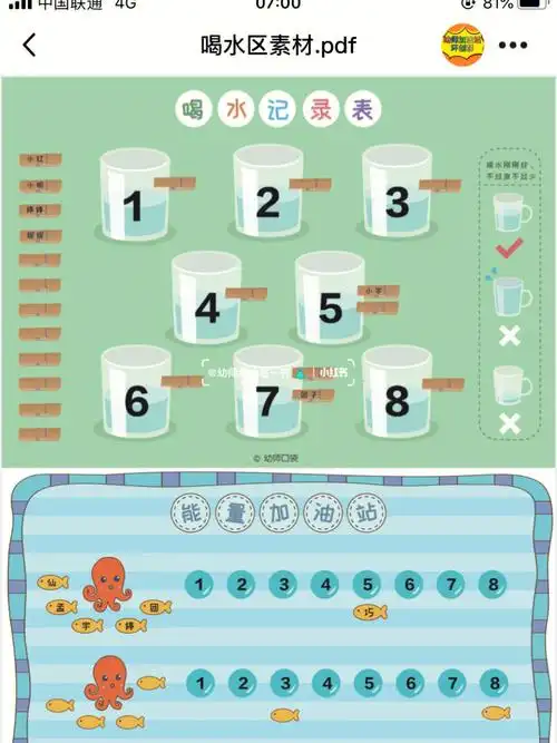 幼儿园喝水区打印素材
