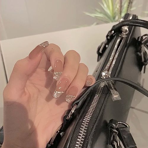 小红书爆款晶石猫眼渐变镶钻美甲成品可拆卸手工美甲工具