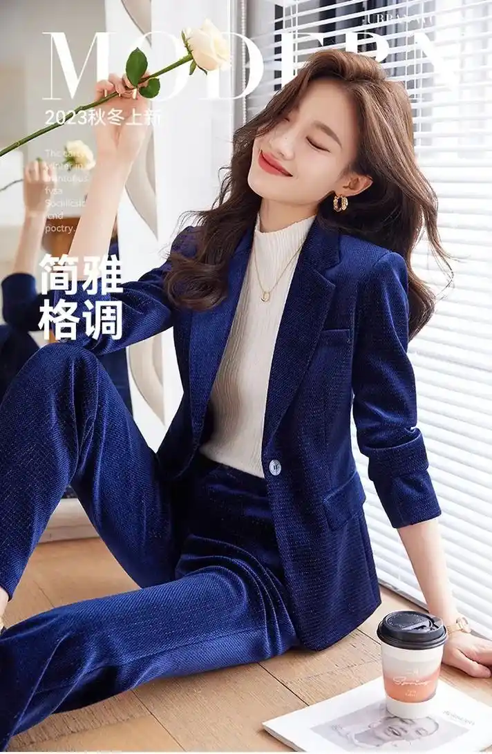 金丝绒西装套装女#秋冬新款 #小个子穿搭 #高品质套装 #职 - 抖音