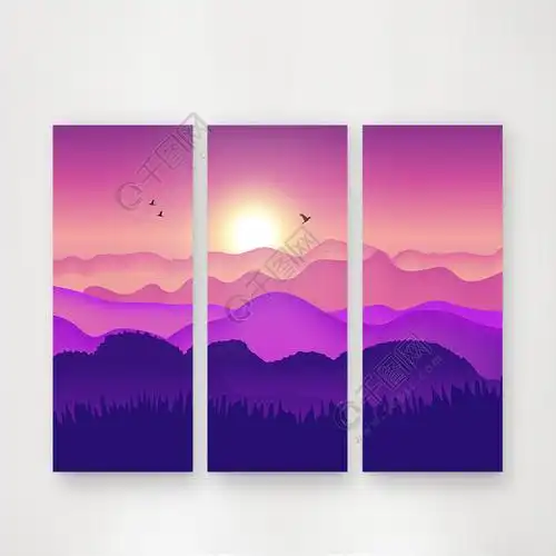 唯美绚丽风景抽象意境三联无框画设计图免费下载_650像素_psd格式