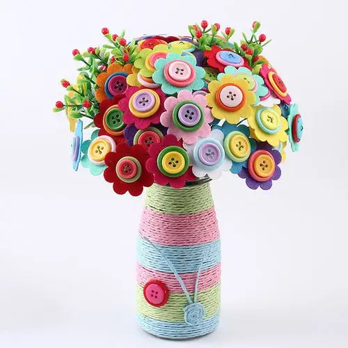 纽扣花 儿童幼儿园diy创意手工制作扣子画花束手工材料包女孩配