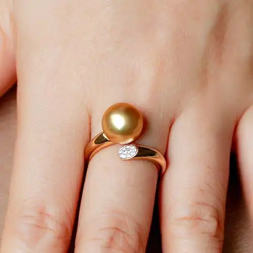 珍珠戒指简约金色食指海水南洋金珍珠开口可调手饰