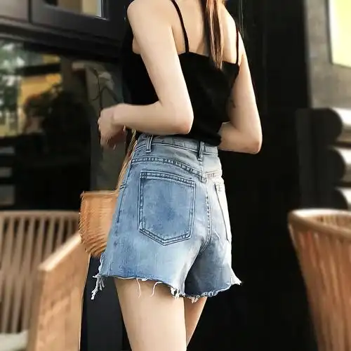 网红破洞牛仔超短裤女高腰a字2019新款夏泫雅同款宽松阔腿热裤潮