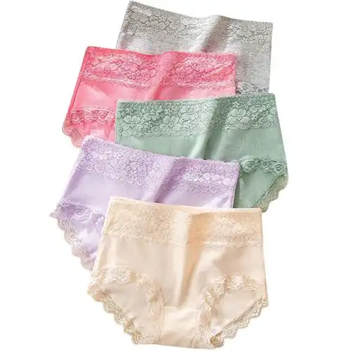 浪莎langsha女士纯棉内裤女高腰收腹短裤衩少女学生日系蕾丝三角裤头4