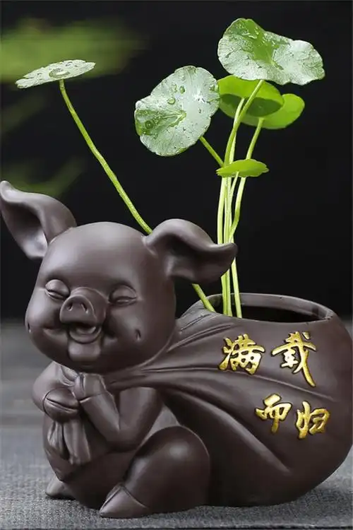 紫砂茶宠茶盘饰品工艺品雕塑摆件五福临门猪招财猪家居工艺品