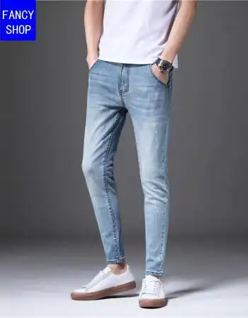 牛仔裤男韩版潮流九分休闲裤修身型直筒小脚裤子春装男士 301#蓝灰色