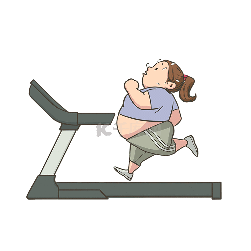 卡通肥胖女孩在跑步机上跑步减肥运动锻炼动图gif