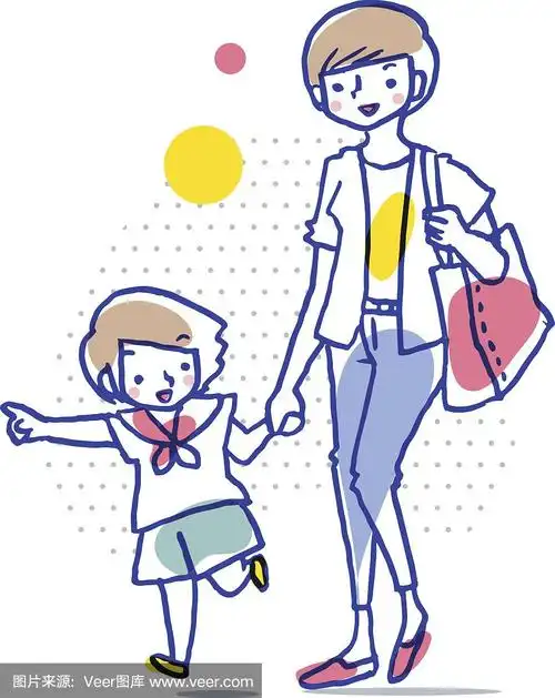 妈妈牵着孩子的手,一起走