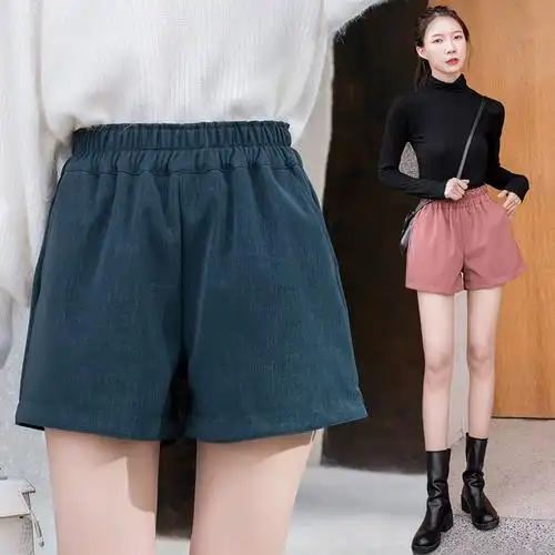 皮短裤女2021年新款带衬时尚外穿秋冬季休闲阔腿裤网红百搭长靴裤