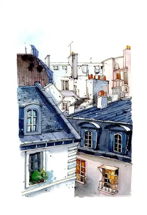 一组水彩画小建筑