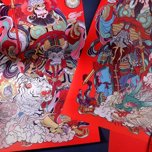 门神贴画2024龙年春节过年大门装饰霸气龙虎神荼郁垒秦叔宝尉迟恭