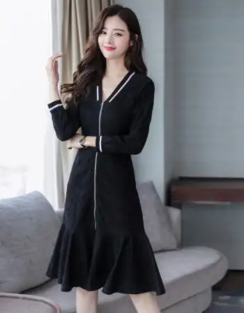 永红恒久黑色连衣裙女裙小清新裙小黑裙中长裙 黑色 xl