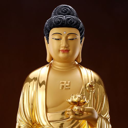 48公分阿弥陀佛铜像台湾铜贴金南无阿弥陀佛接引站像西方三圣摆件