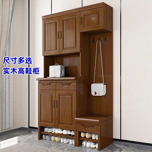 鞋柜实木家用大容量玄关柜进门一体靠墙储物柜高立式门厅柜阳台柜