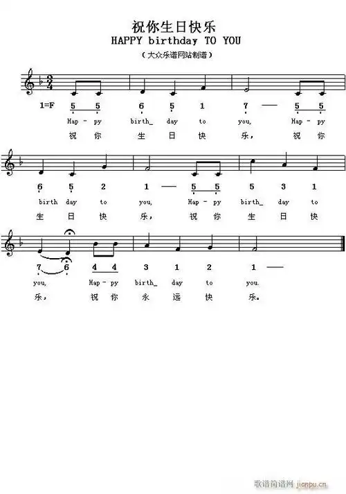 (美)生日歌(中英,简线对照)